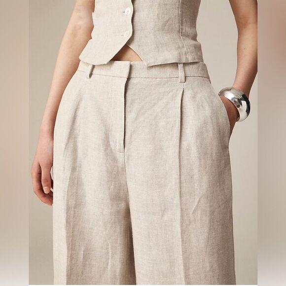 NWT J CREW Wide-leg Essential pant in linen in Natural - Picture 7 of 13